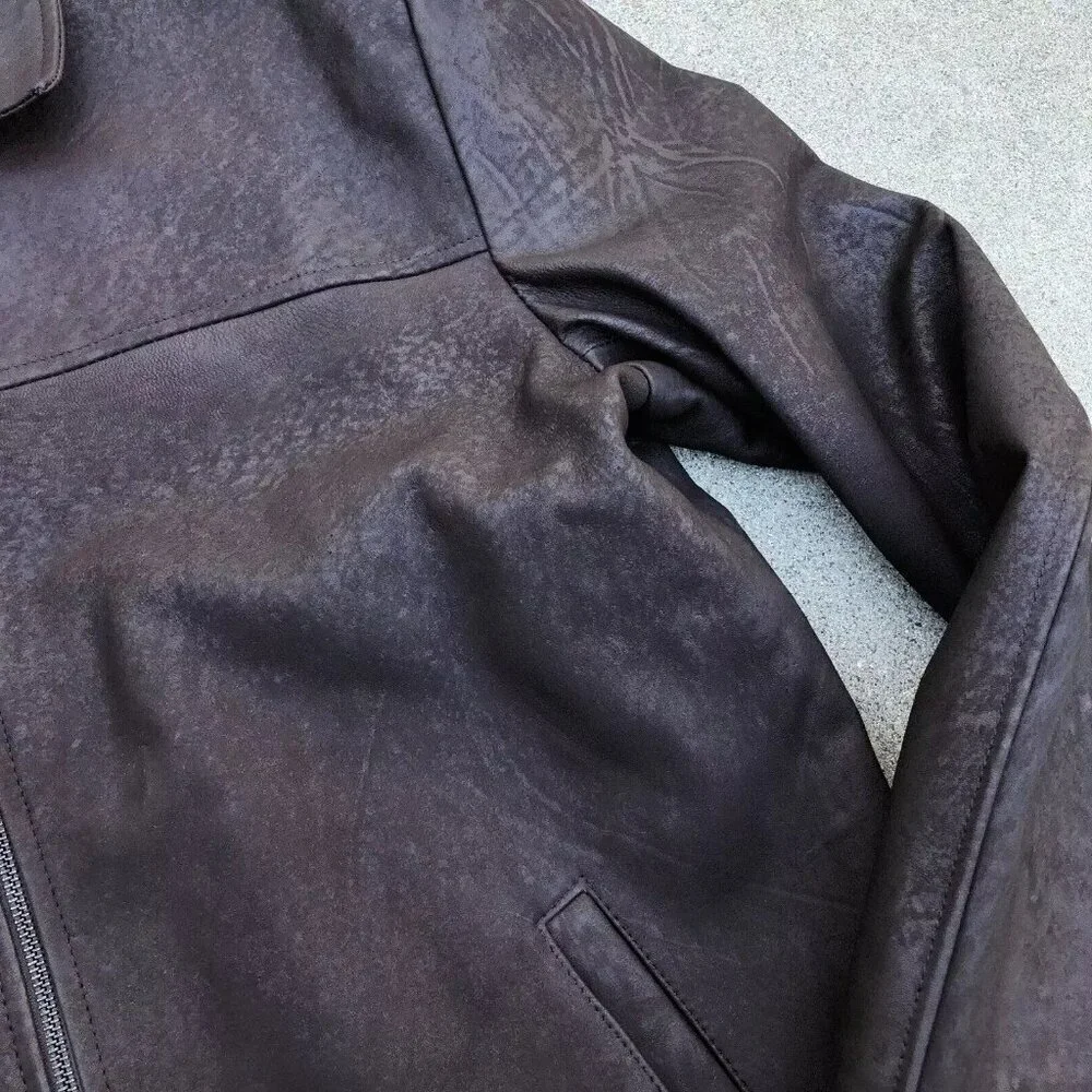 VENUS CUIR Leather Textured Jacket Men's 2XL Brown Full Zip Coat Pockets​​​​